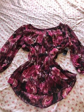 Sara Michelle Magenta Floral Peasant Blouse
